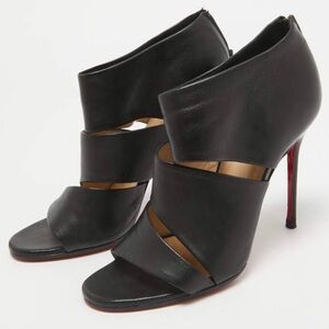 Black High-Heel Cutout Leather Sandals